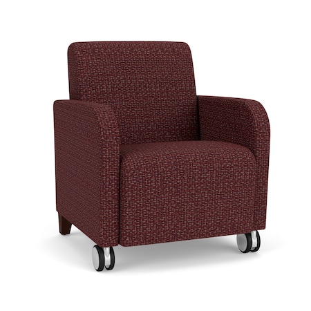 Siena Lounge Reception Guest Chair With Front Casters, Walnut Wood Back Legs, RF Nebbiolo Upholstery